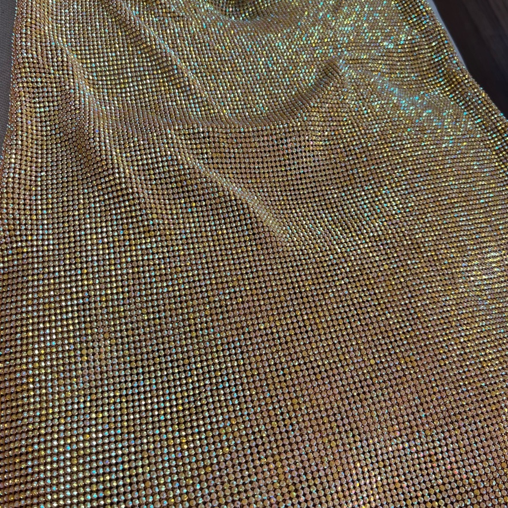 Gold Halter Neck Dress metal, mesh - Picture 3 of 8